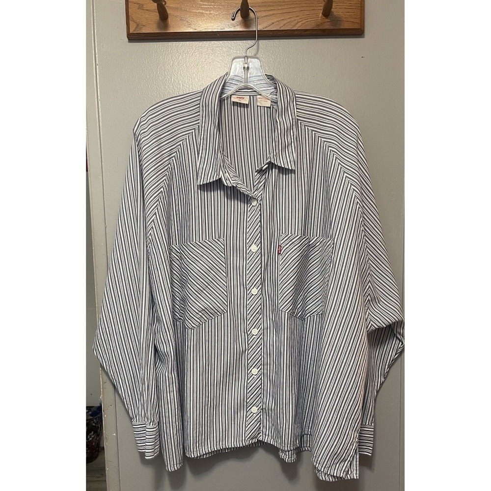 Levi's Women's Blue Stripe Long Sleeve Button Up Shirt 2XL
